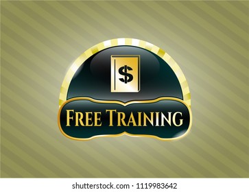  Gold badge with book with money symbol inside icon and Free Training text inside