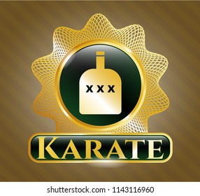  Gold badge with bottle of alcohol icon and Karate text inside