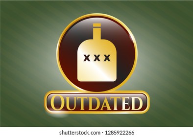  Gold Badge With Bottle Of Alcohol Icon And Outdated Text Inside