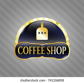  Gold badge with bottle of alcohol icon and Coffee Shop text inside