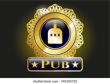  Gold badge with bottle of alcohol icon and Pub text inside