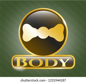  Gold badge with bow tie icon and Body text inside