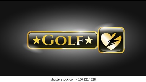   Gold badge with broken heart icon and Golf text inside