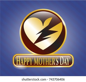  Gold badge with broken heart icon and Happy Mother's Day text inside