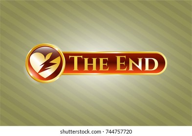  Gold badge with broken heart icon and The End text inside