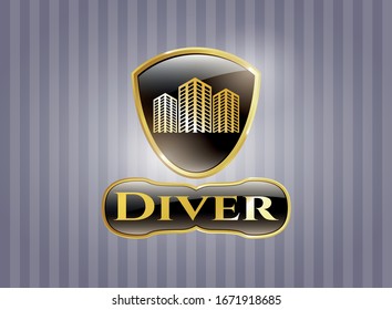  Gold badge with buildings icon and Diver text inside