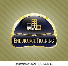  Gold badge with buildings icon and Endurance Training text inside