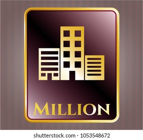  Gold badge with buildings icon and Million text inside