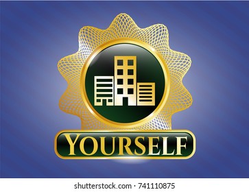  Gold badge with buildings icon and Yourself text inside