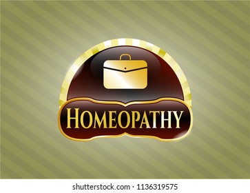  Gold badge with business briefcase icon and Homeopathy text inside