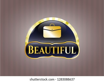  Gold badge with business briefcase icon and Beautiful text inside