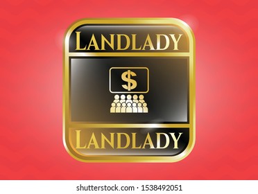  Gold badge with business congress icon and Landlady text inside