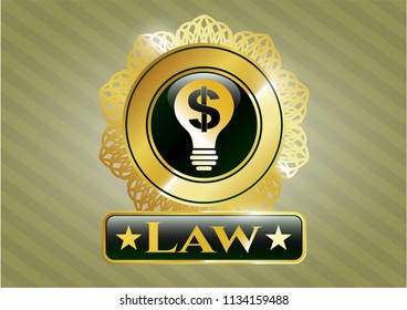  Gold badge with business idea icon and Law text inside