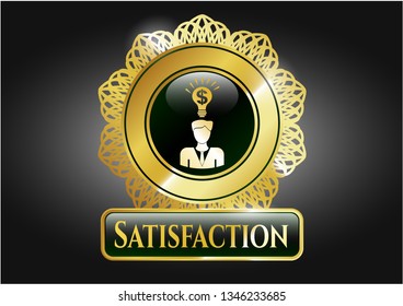  Gold badge with business idea icon and Satisfaction text inside