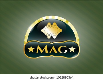 Gold badge with business meeting teamwork icon and Mag text inside