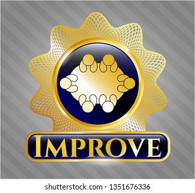  Gold badge with business meeting teamwork icon and Improve text inside