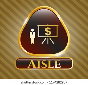  Gold badge with business presentation icon and Aisle text inside