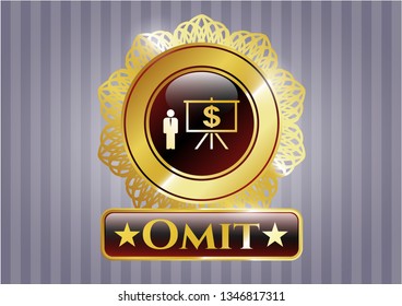  Gold badge with business presentation icon and Omit text inside