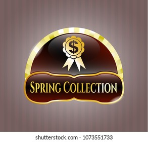   Gold badge with business ribbon icon and Spring Collection text inside