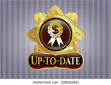  Gold badge with business ribbon icon and Up-to-date text inside