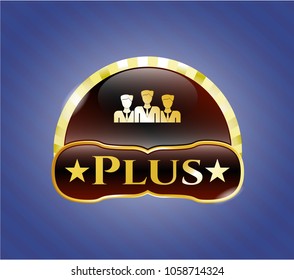  Gold badge with business teamwork icon and Plus text inside