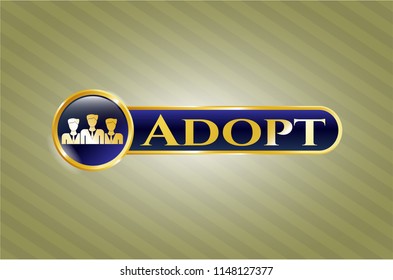  Gold badge with business teamwork icon and Adopt text inside