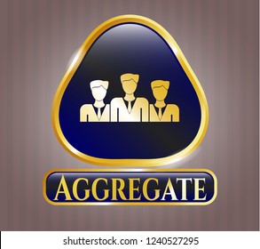  Gold badge with business teamwork icon and Aggregate text inside