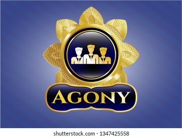  Gold badge with business teamwork icon and Agony text inside