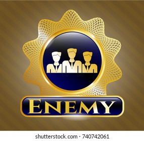  Gold badge with business teamwork icon and Enemy text inside