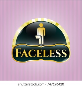  Gold badge with businessman holding briefcase icon and Faceless text inside