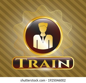 Gold badge with businessman icon and Train text inside