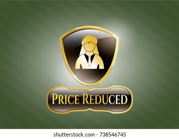  Gold badge with businesswoman icon and Price Reduced text inside