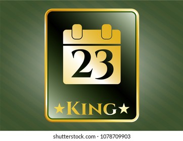   Gold badge with calendar icon and King text inside