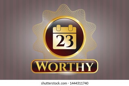  Gold badge with calendar icon and Worthy text inside