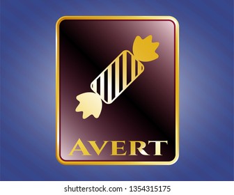  Gold badge with candy icon and Avert text inside