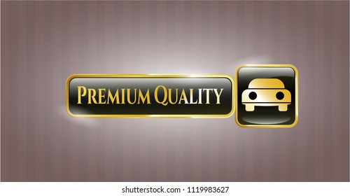  Gold badge with car seen from front icon and Premium Quality text inside