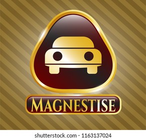  Gold badge with car seen from front icon and Magnestise text inside