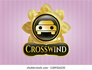  Gold badge with car seen from front icon and Crosswind text inside