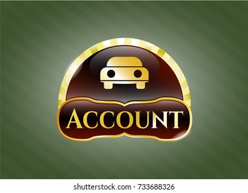  Gold badge with car seen from front icon and Account text inside