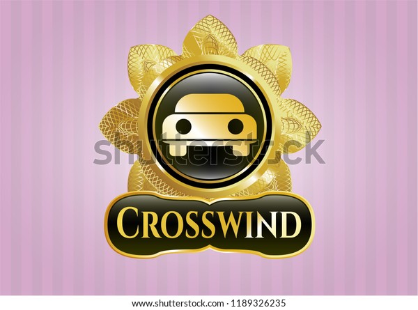  Gold badge with car seen from front icon and\
Crosswind text inside
