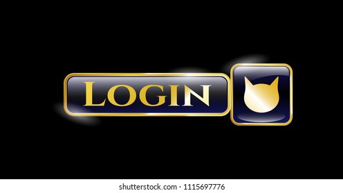  Gold badge with cat face icon and Login text inside