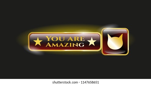  Gold badge with cat face icon and You are Amazing text inside