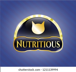  Gold badge with cat face icon and Nutritious text inside