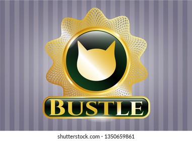  Gold badge with cat face icon and Bustle text inside