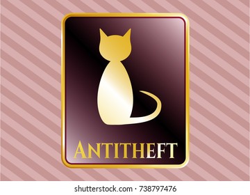  Gold badge with cat icon and Antitheft text inside