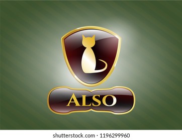  Gold badge with cat icon and Also text inside