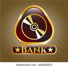  Gold badge with CD or DVD disc icon and Bank text inside