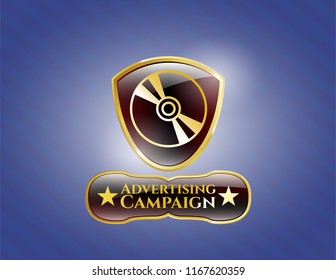  Gold badge with CD or DVD disc icon and Advertising Campaign text inside