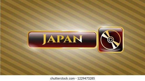  Gold badge with CD or DVD disc icon and Japan text inside
