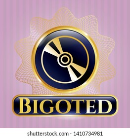  Gold badge with CD or DVD disc icon and Bigoted text inside